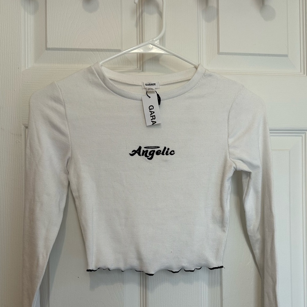 Garage Small Long Sleeved White Lettuce Trim Shirt